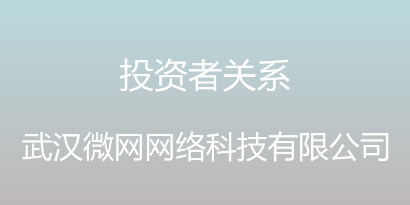 投资者关系 - 武汉微网网络科技有限公司